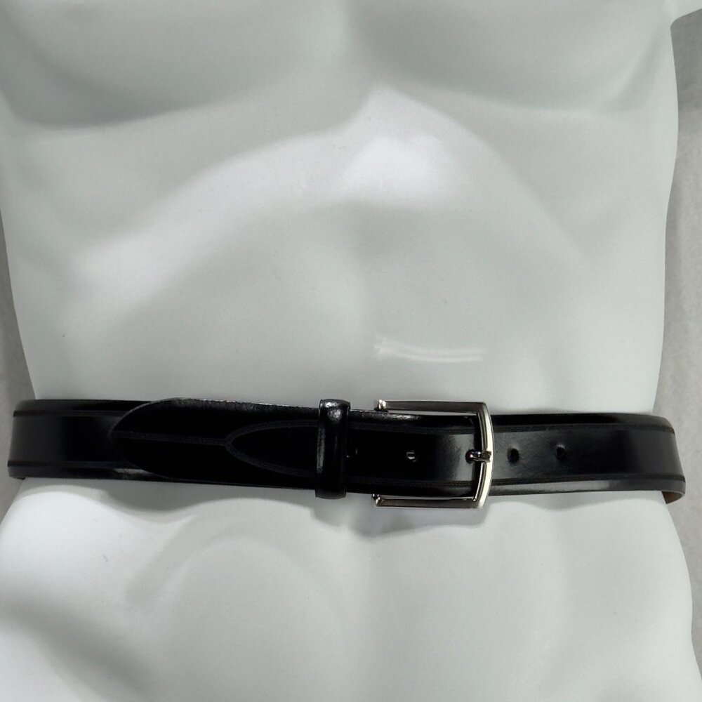 ALLEN EDMONDS Men's Black Leather Belt Handcrafted Silver Buckle Size 44